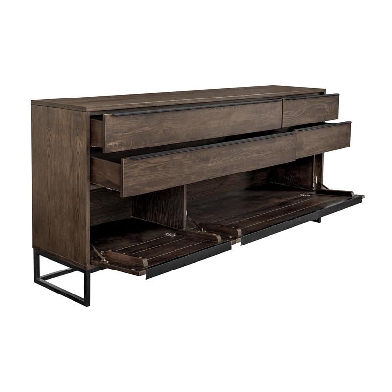Maklaine Modern / Contemporary Rustic Oak Wood Sideboard In Dark Brown