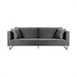 Maklaine Modern Velvet/Metal/Wood Sofa in Gray/Antique Brass
