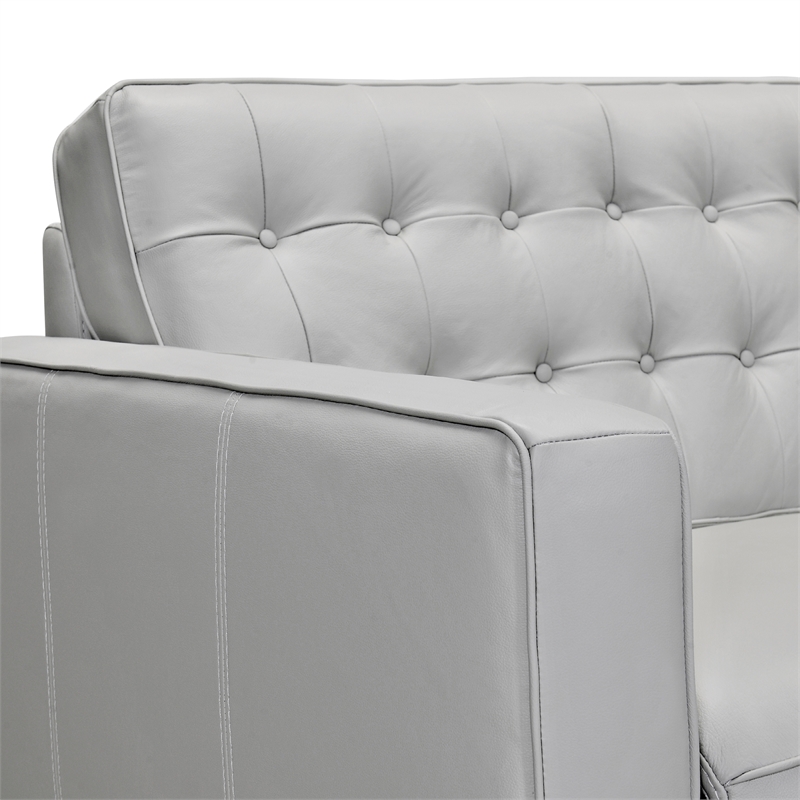 Maklaine Contemporary Leather Footrest Tuxedo Arm Sofa in Gray