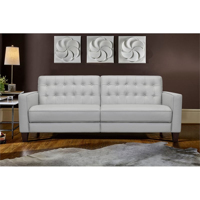 Maklaine Contemporary Leather Footrest Tuxedo Arm Sofa in Gray