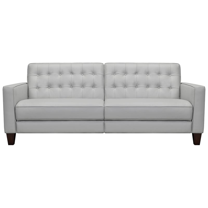 Maklaine Contemporary Leather Footrest Tuxedo Arm Sofa in Gray