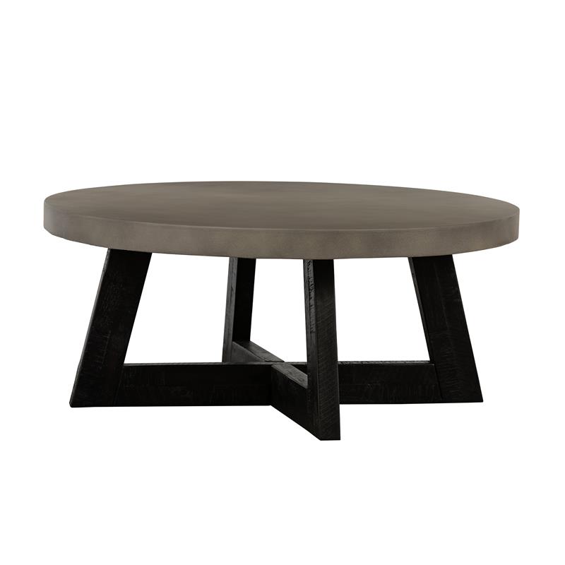 Maklaine Modern / Contemporary Concrete and Acacia Round Coffee Table