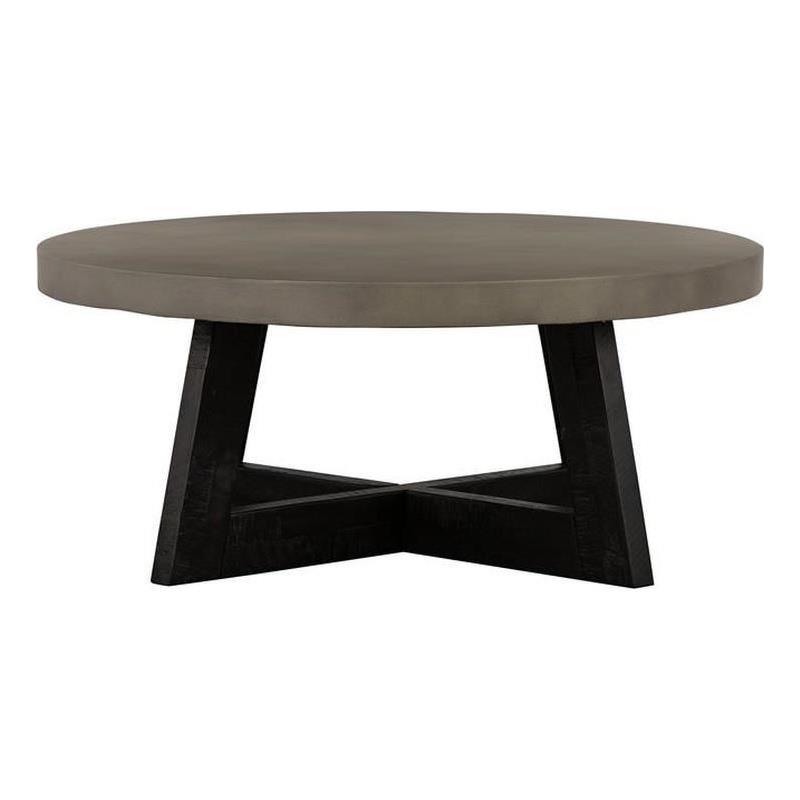 Maklaine Modern / Contemporary Concrete and Acacia Round Coffee Table
