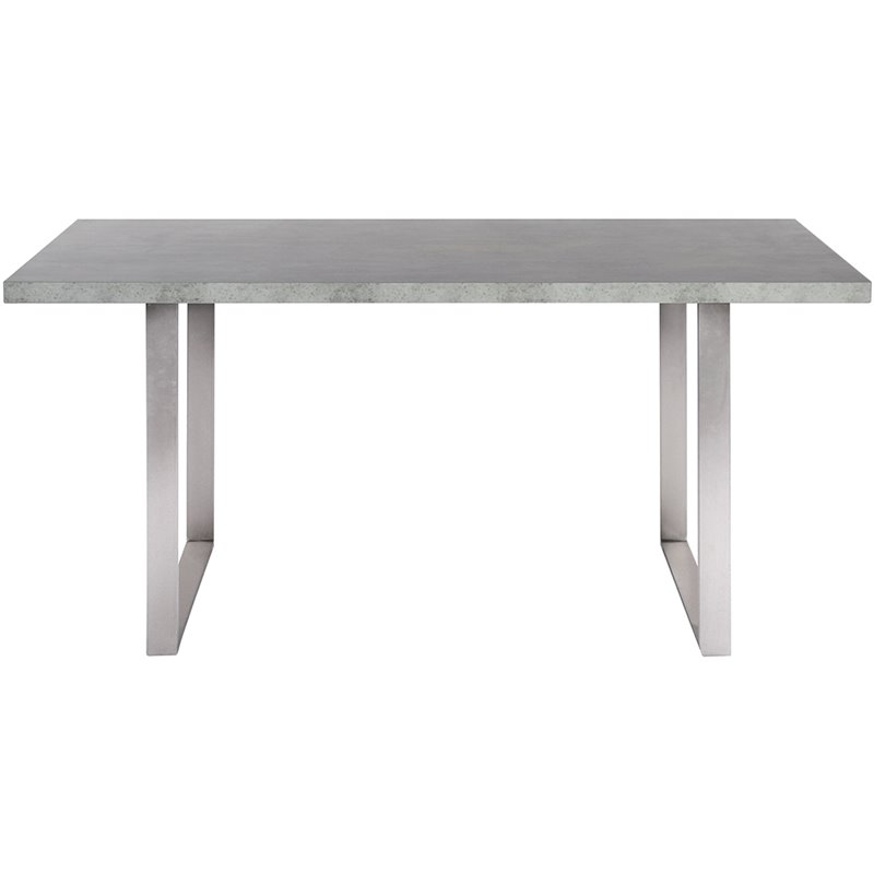 Maklaine Modern Wood Dining Table w/ Stainless Steel Frame in Cement Gray/Silver