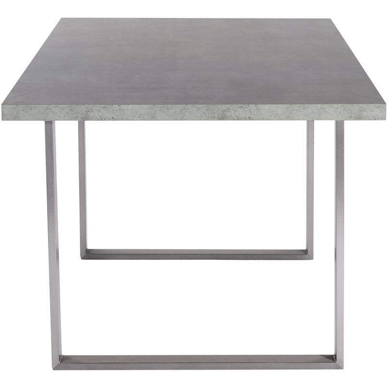 Maklaine Modern Wood Dining Table w/ Stainless Steel Frame in Cement Gray/Silver