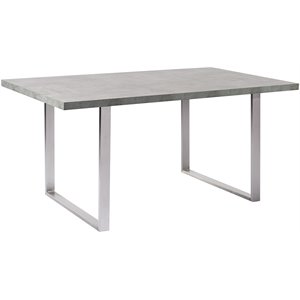 Maklaine Modern Wood Dining Table w/ Stainless Steel Frame in Cement Gray/Silver
