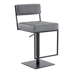 Maklaine 34&quot Modern Faux Leather Swivel Bar Stool in Gray/Black
