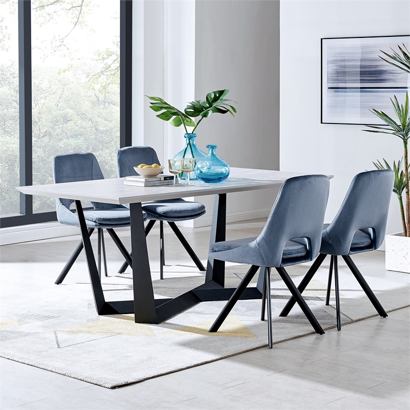 Maklaine Rectangular Modern Metal Dining Table in Black/Gray