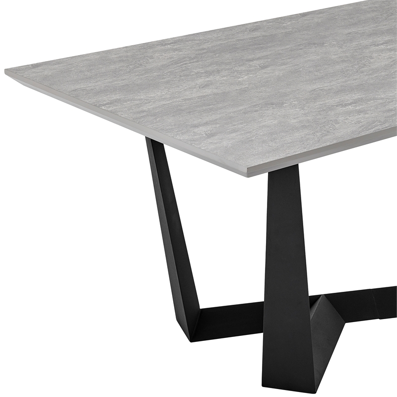 Maklaine Rectangular Modern Metal Dining Table in Black/Gray