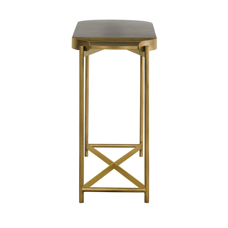 Maklaine Modern Metal/Concrete Console Table in Antique Brass/Gray