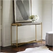 Maklaine Modern Metal/Concrete Console Table in Antique Brass/Gray