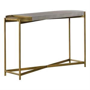Maklaine Modern Metal/Concrete Console Table in Antique Brass/Gray