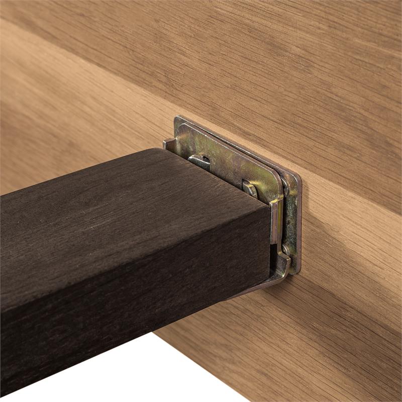 Maklaine Rustic Oak Wood Upholstered Faux Leather King Platform Bed