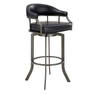 Maklaine 26&quot Modern Faux Leather Swivel Counter Stool in Black/Mineral