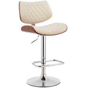 Maklaine 33&quot Modern Faux Leather Adjustable Bar Stool in Cream