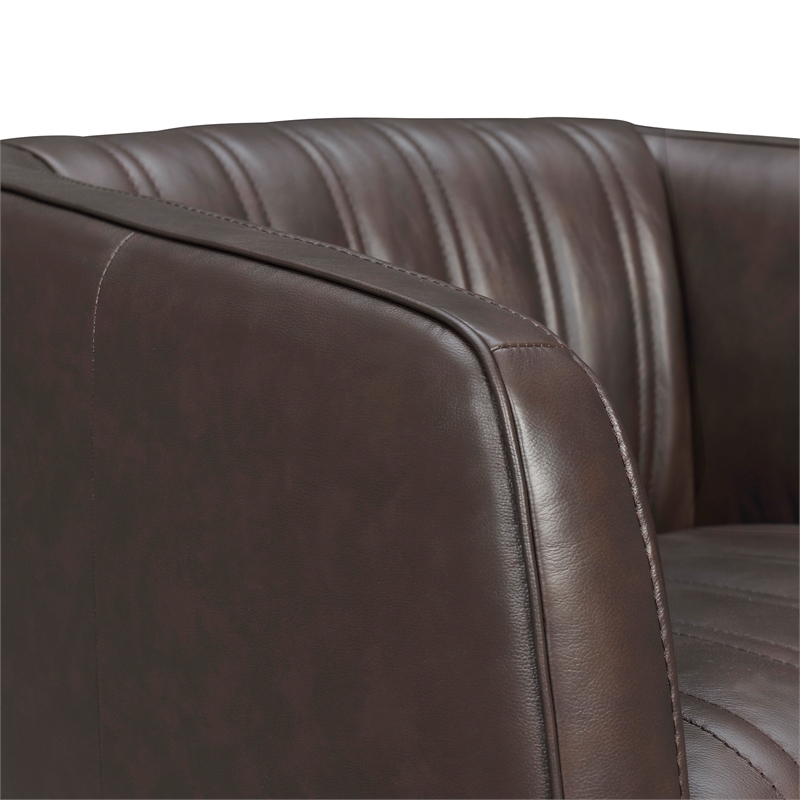 Maklaine Modern / Contemporary Leather Swivel Barrel Chair in Espresso