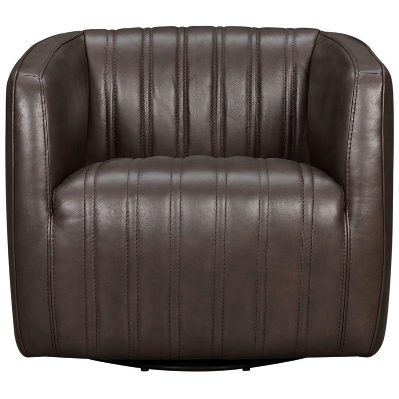 Maklaine Modern / Contemporary Leather Swivel Barrel Chair in Espresso