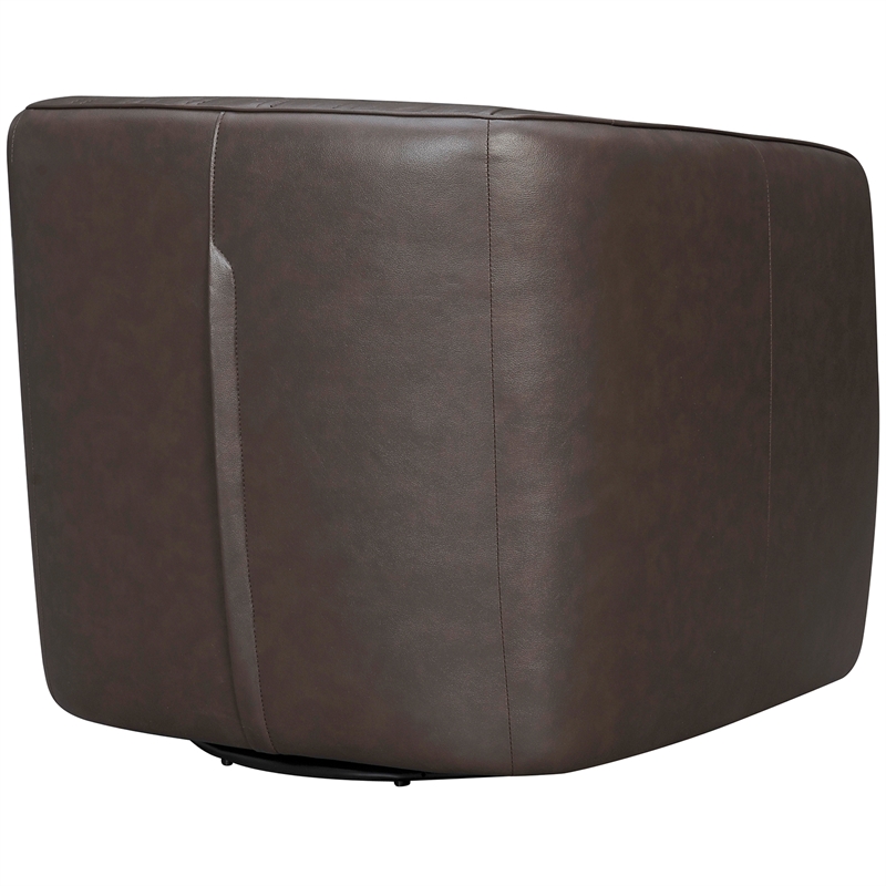 Maklaine Modern / Contemporary Leather Swivel Barrel Chair in Espresso