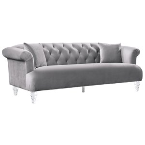 Maklaine Modern Velvet Upholstered Sofa with Acrylic Legs in Gray