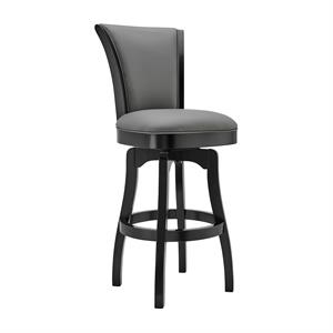 Maklaine 30&quot Swivel Faux Leather/Metal Barstool in Gray/Black