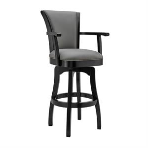 Maklaine 30&quot Swivel Faux Leather/Metal Barstool in Black/Gray