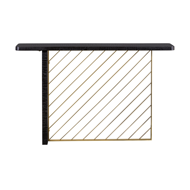 Maklaine Modern Acacia Wood/Metal Console Table in Black/Antique Brass