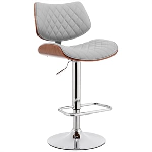 Maklaine 33&quot Modern Faux Leather Bar Stool in Gray/Chrome/Walnut