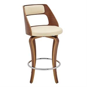 Maklaine 25&quot Contemporary Faux Leather Swivel Counter Stool in Cream