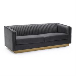 Maklaine Modern Velvet/Metal/Wood Tufted Sofa in Dark Gray/Gold
