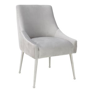 Maklaine 19&quot Transitional Velvet Side Chair in Light Gray/Silver