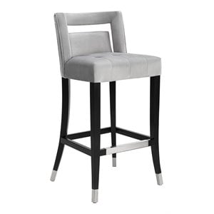 Maklaine 30.3&quot Transitional Velvet Upholstered Bar Stool in Gray