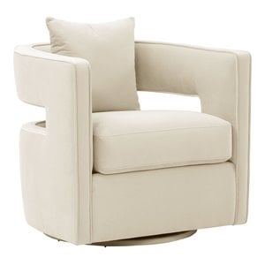 Maklaine 31.5&quot Transitional Velvet Swivel Accent Chair in Cream