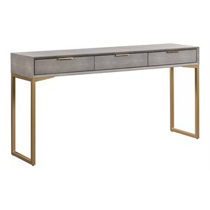 Maklaine 29.5&quotH Contemporary Wood Console Table in Gray/Brass