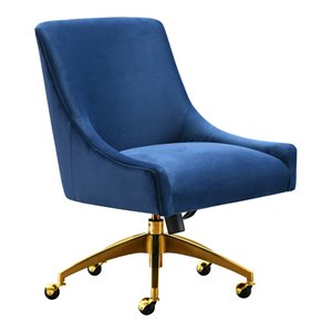 Maklaine 22.6&quot Transitional Velvet Office Swivel Chair in Navy