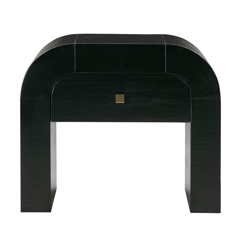 Maklaine Single Drawer Modern Acacia Wood Nightstand in Black