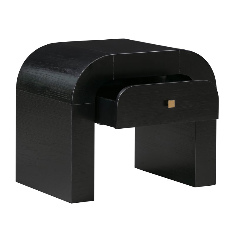 Maklaine Single Drawer Modern Acacia Wood Nightstand in Black