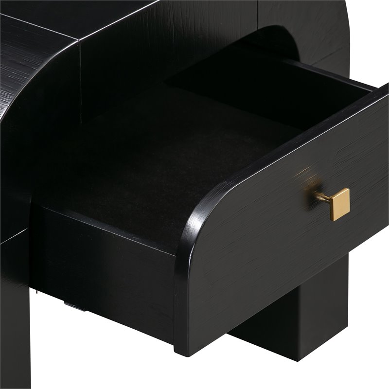 Maklaine Single Drawer Modern Acacia Wood Nightstand in Black