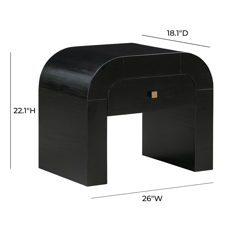 Maklaine Single Drawer Modern Acacia Wood Nightstand in Black