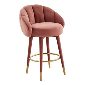 Maklaine 26.5&quot Swivel Modern Velvet Counter Stool in Pink Finish