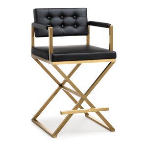Maklaine 26&quot Steel and Fabric Counter Stool in Black/Gold Finish