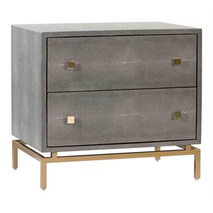 Maklaine 23&quotH Contemporary Wood Nightstand in Gray/Brass Finish