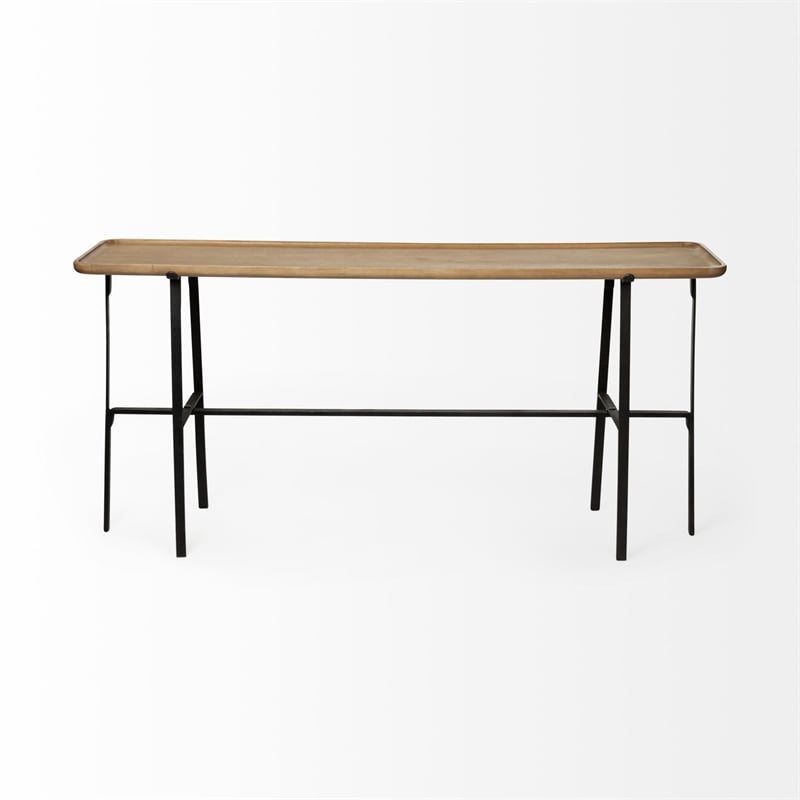 Maklaine Rectangular Raised Edge Solid Wood Console Table Brown