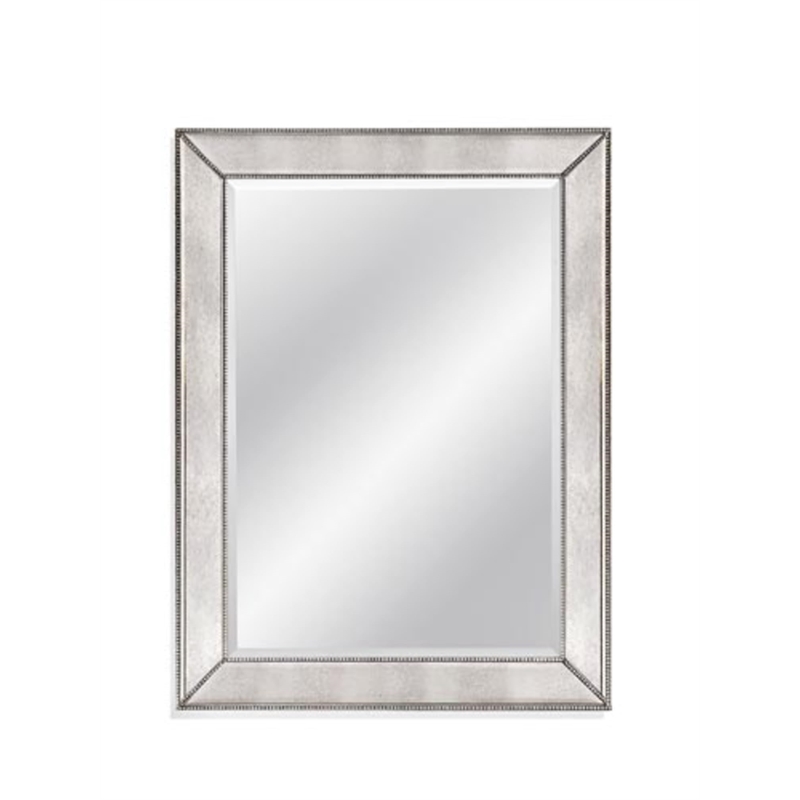 Maklaine Modern / Contemporary Beaded Wall Mirror in Silver Leaf Wood Frame