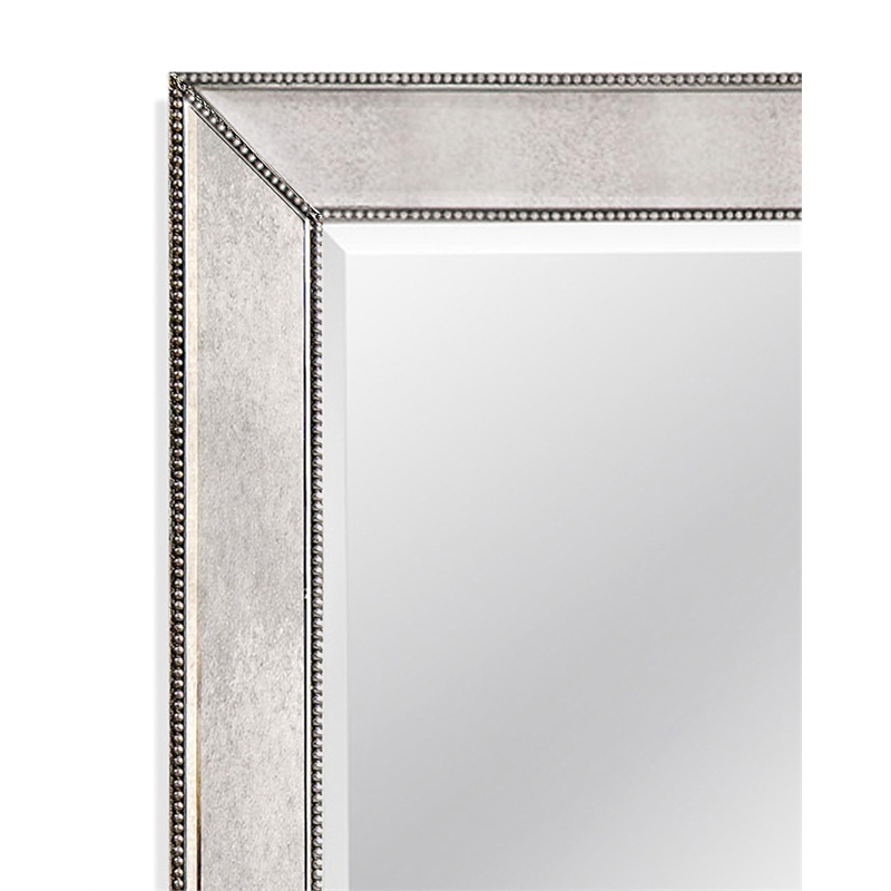 Maklaine Modern / Contemporary Beaded Wall Mirror in Silver Leaf Wood Frame