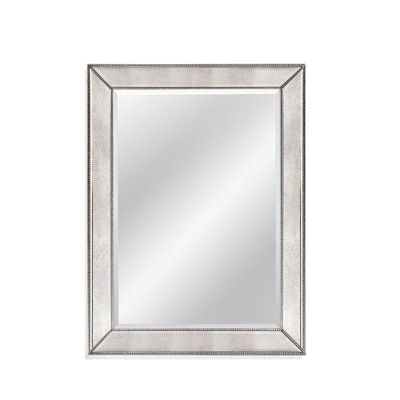 Maklaine Modern / Contemporary Beaded Wall Mirror in Silver Leaf Wood Frame