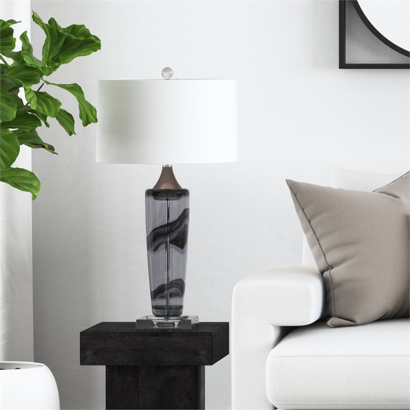 Maklaine Modern / Contemporary Glass Table Lamp in Gray and Clear