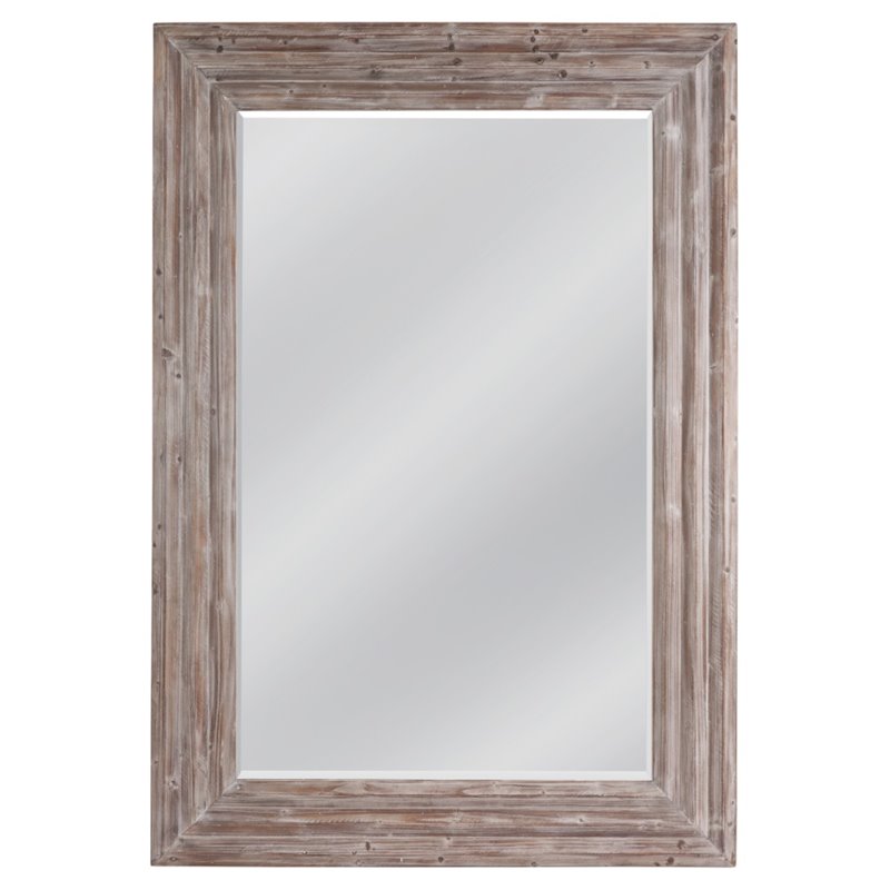 Maklaine Traditional Farmhouse styled Wood Mirror in Silver Finish