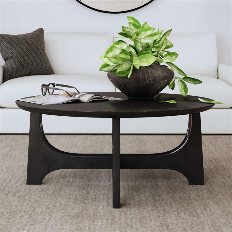 Maklaine Modern / Contemporary Round Cocktail Table in Black Wood