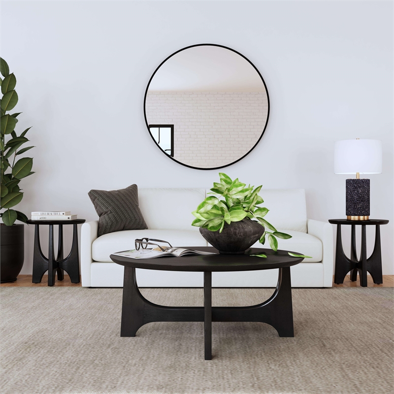 Maklaine Modern / Contemporary Round Cocktail Table in Black Wood
