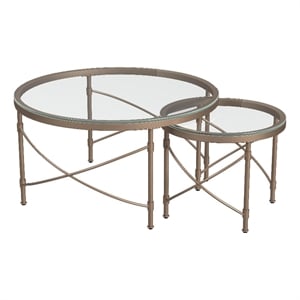 Maklaine Modern / Contemporary Round Metal and Glass Cocktail Table in Gold
